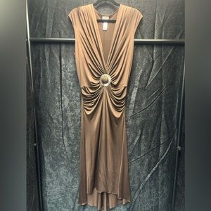 Bisou Bisou Michelle Bohbot Slinky Bodycon High  Low Dress Brown Size 12